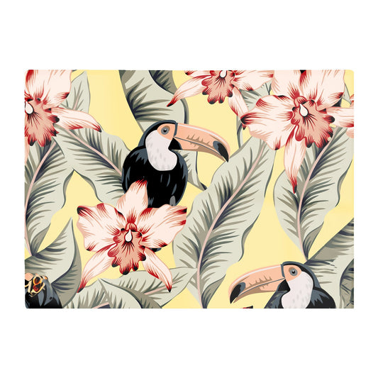 Toucans Orchids And Palm Leaves Glass Chopping Board