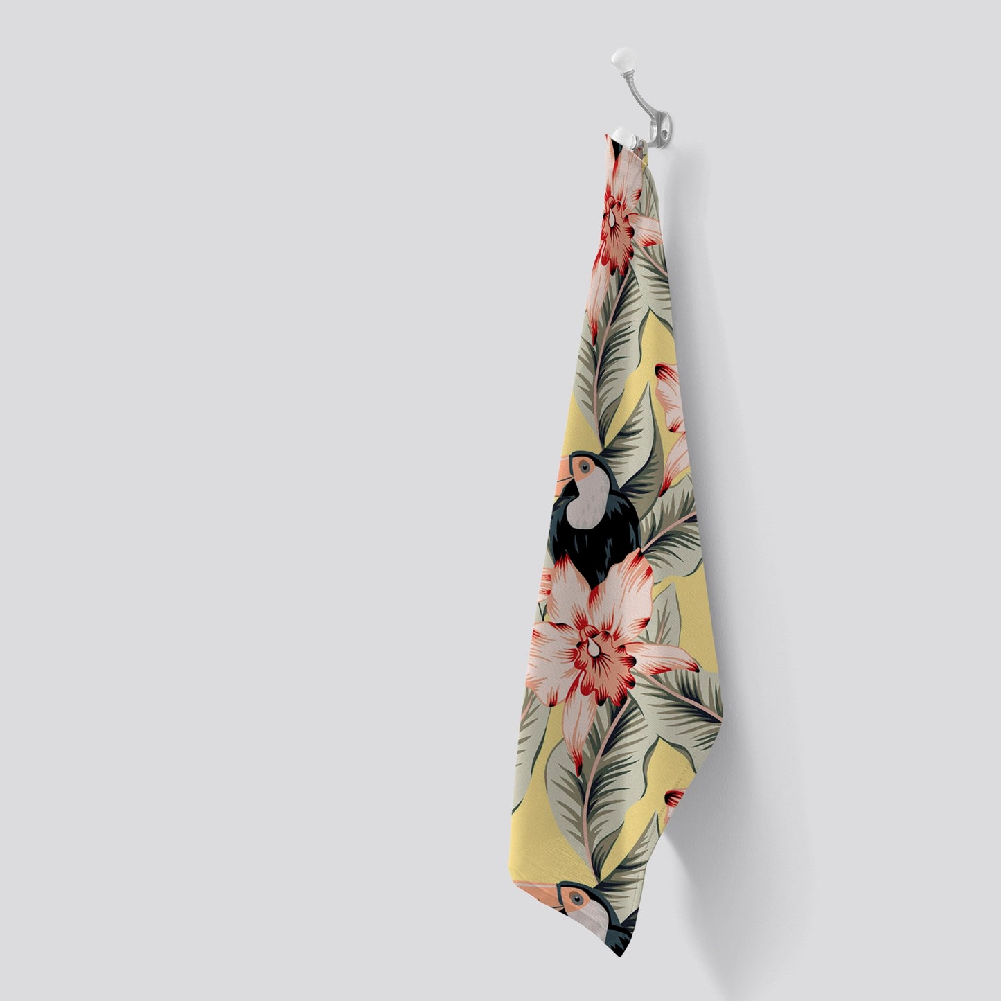Toucans, Orchids And Palm Leaves Tea Towel
