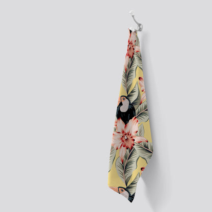 Toucans, Orchids And Palm Leaves Tea Towel