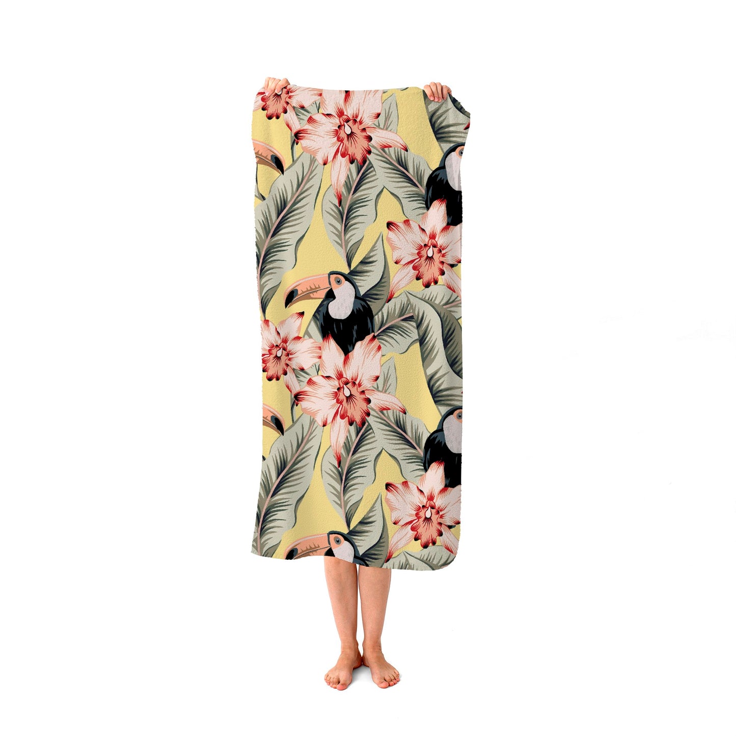 Toucans, Orchids And Palm Leaves Beach Towel