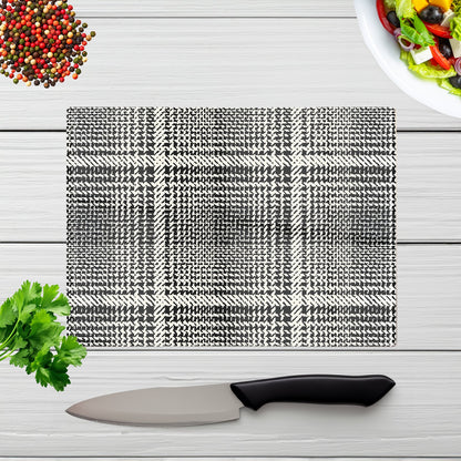 Monochrome Textured Checked Pattern Glass Chopping Board