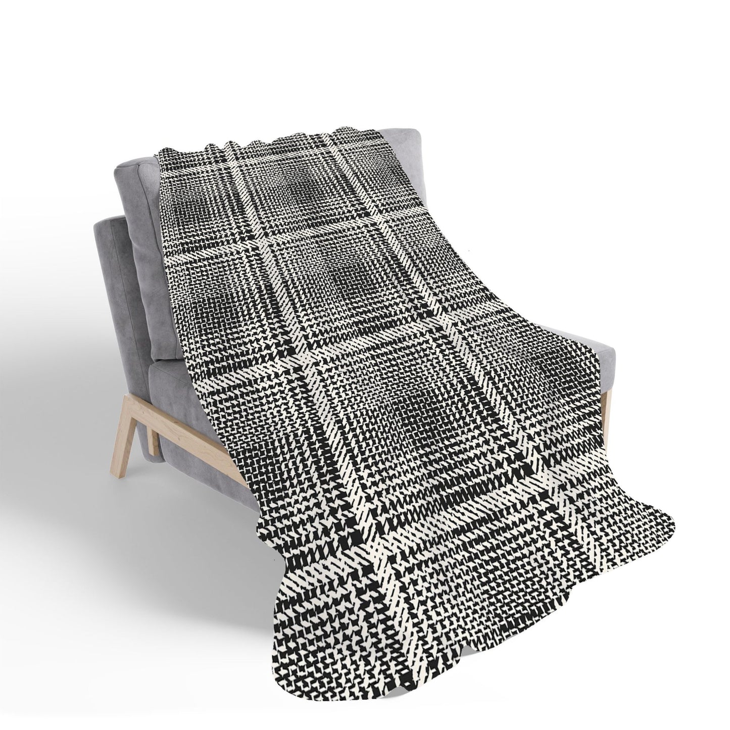 Monochrome Textured Checked Pattern Sherpa Blanket
