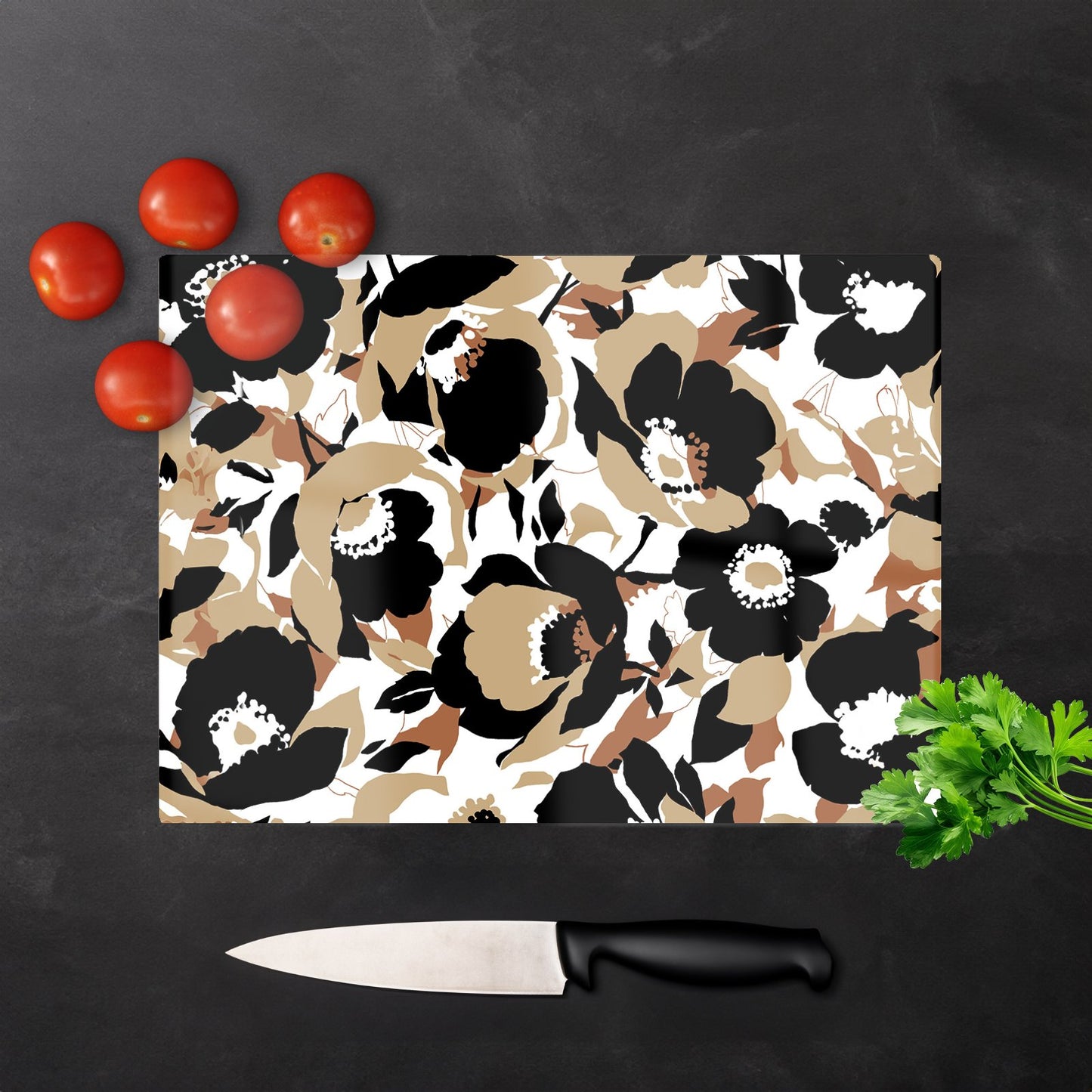 Modern Flower Pattern Glass Chopping Board