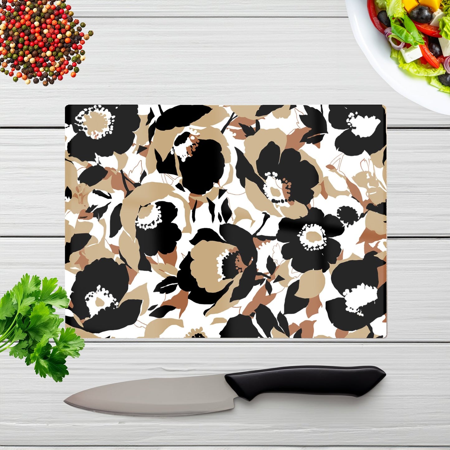 Modern Flower Pattern Glass Chopping Board