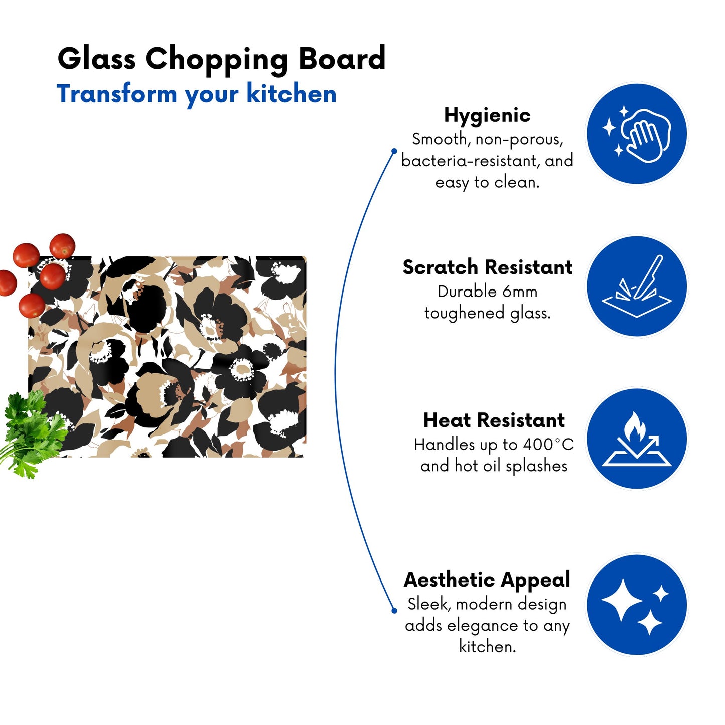 Modern Flower Pattern Glass Chopping Board