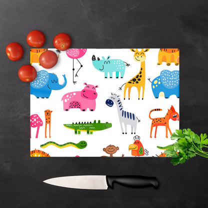 Hand Drawn Cartoon Animals Glass Chopping Board
