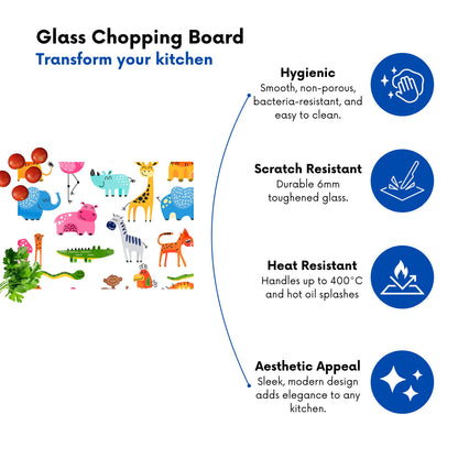 Hand Drawn Cartoon Animals Glass Chopping Board