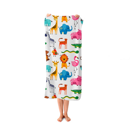 Hand Drawn Cartoon Animals Beach Towel