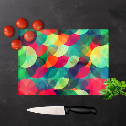Colourful Grunge Circle Pattern Glass Chopping Board