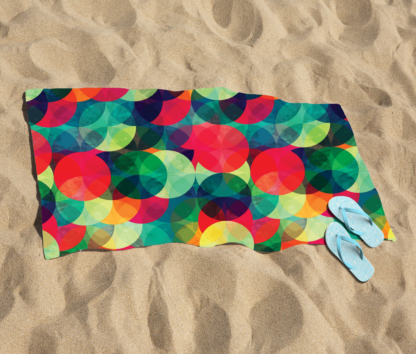 Colourful Grunge Circle Pattern Beach Towel