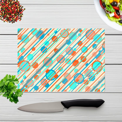 Retro Stripes And Circles Glass Chopping Board