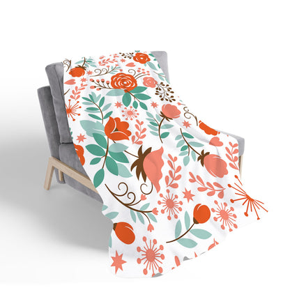 Orange Floral Pattern Sherpa Blanket