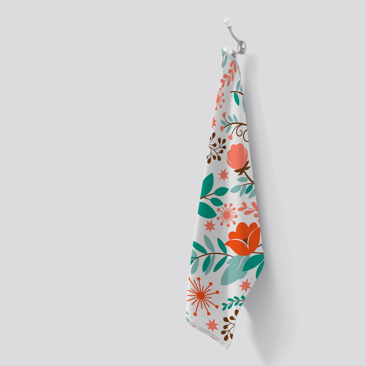 Orange Floral Pattern Tea Towel