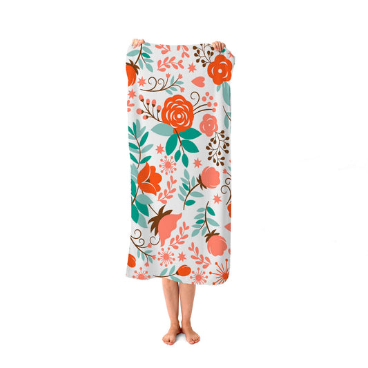 Orange Floral Pattern Beach Towel