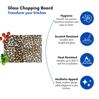 Leopard Hide Print Glass Chopping Board