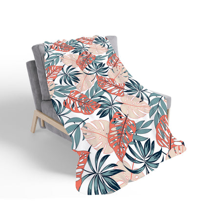 Tropical Leaf Pattern Sherpa Blanket