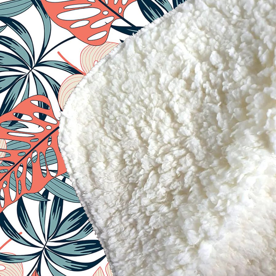 Tropical Leaf Pattern Sherpa Blanket