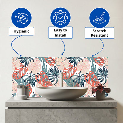 Tropical Leaf Pattern Glass Bathroom Splashback