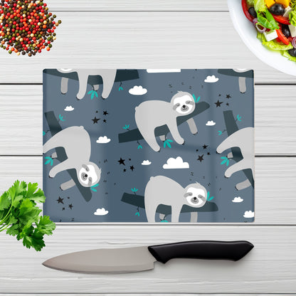 Sleeping Sloth Pattern Glass Chopping Board