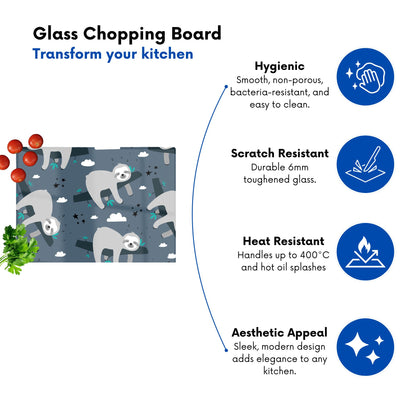 Sleeping Sloth Pattern Glass Chopping Board
