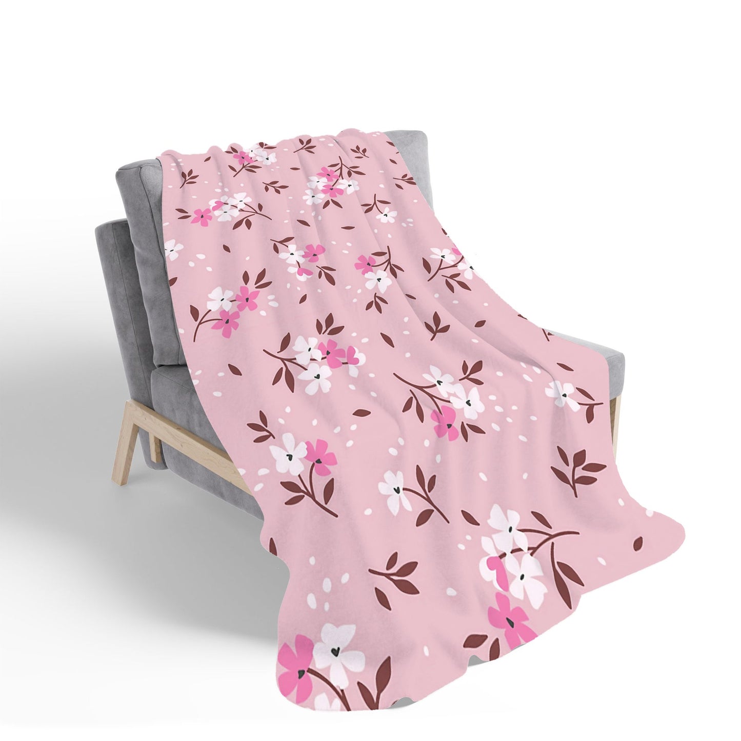 Pretty Pink Flower Pattern Sherpa Blanket