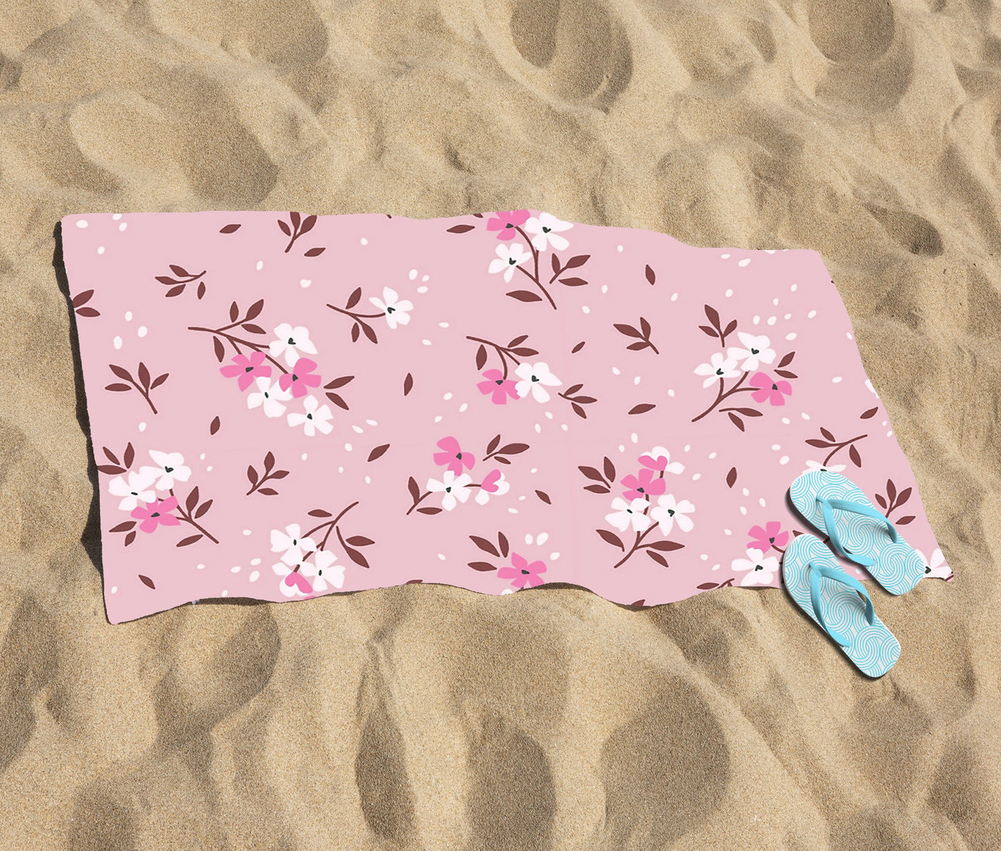 Pretty Pink Flower Pattern Beach Towel