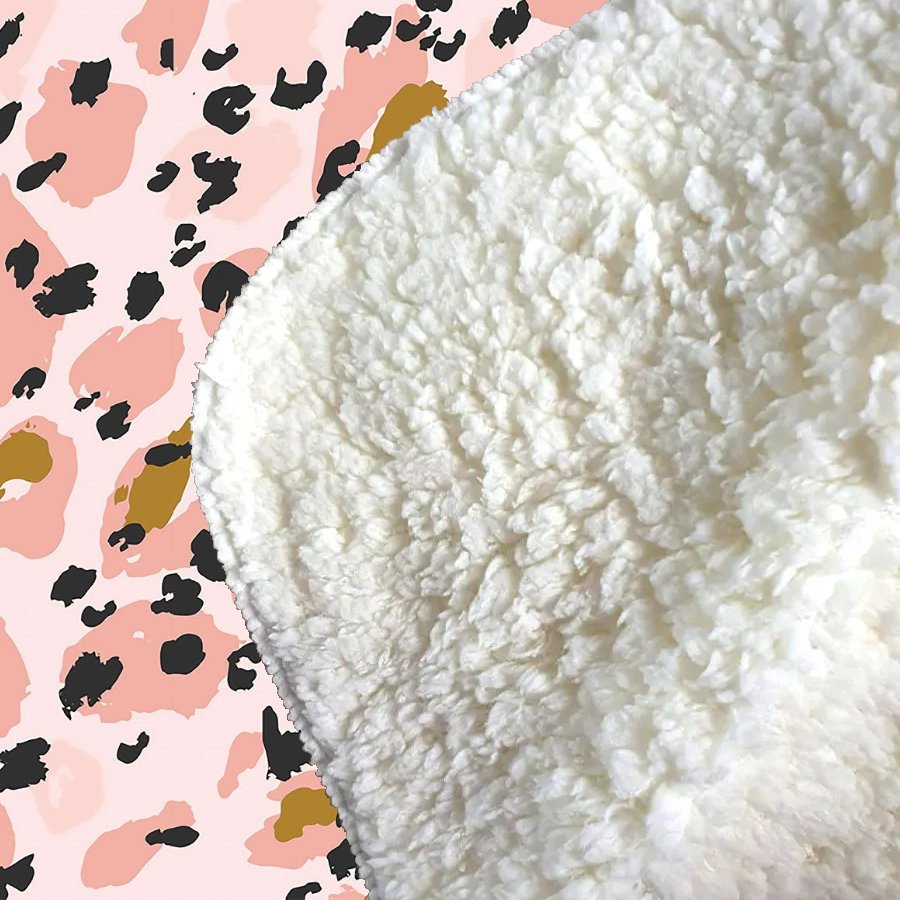 Hand Drawn Pink Leopard Print Sherpa Blanket