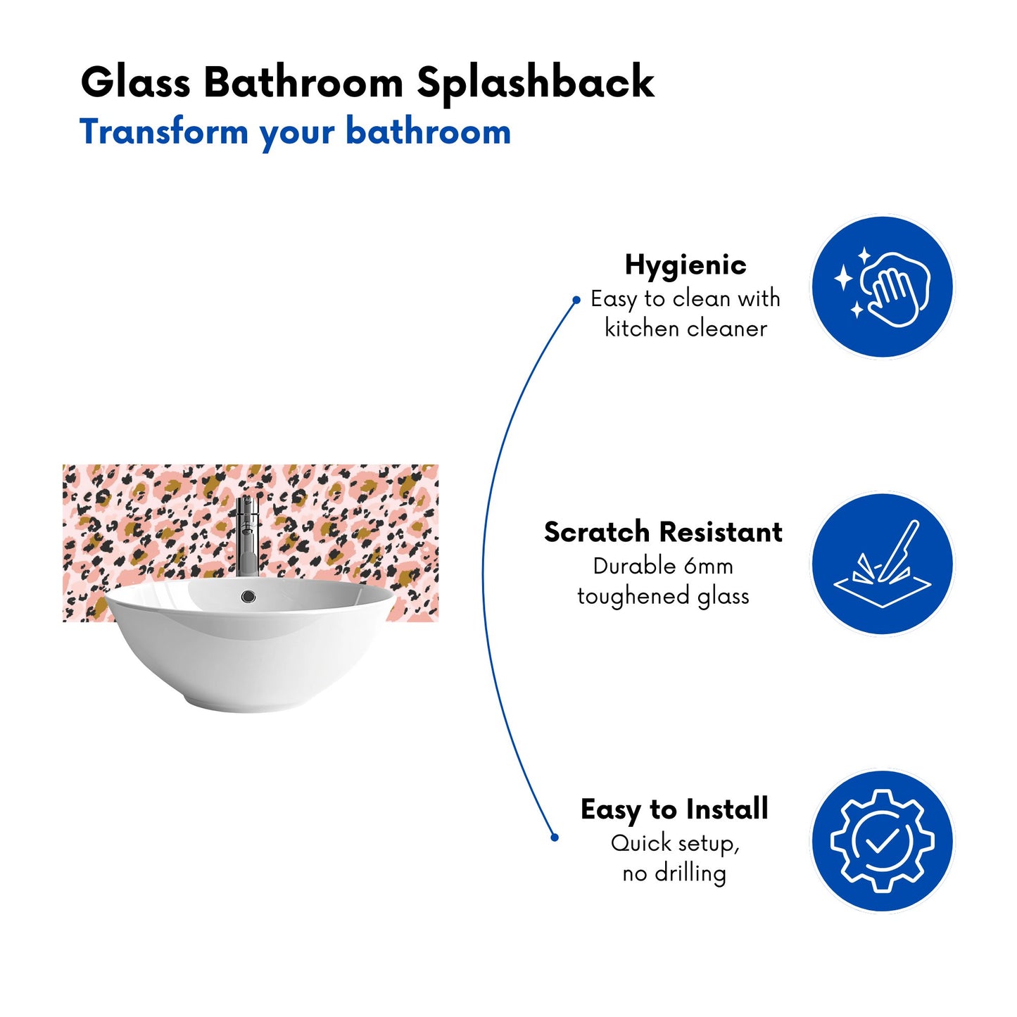 Hand Drawn Pink Leopard Print Glass Bathroom Splashback