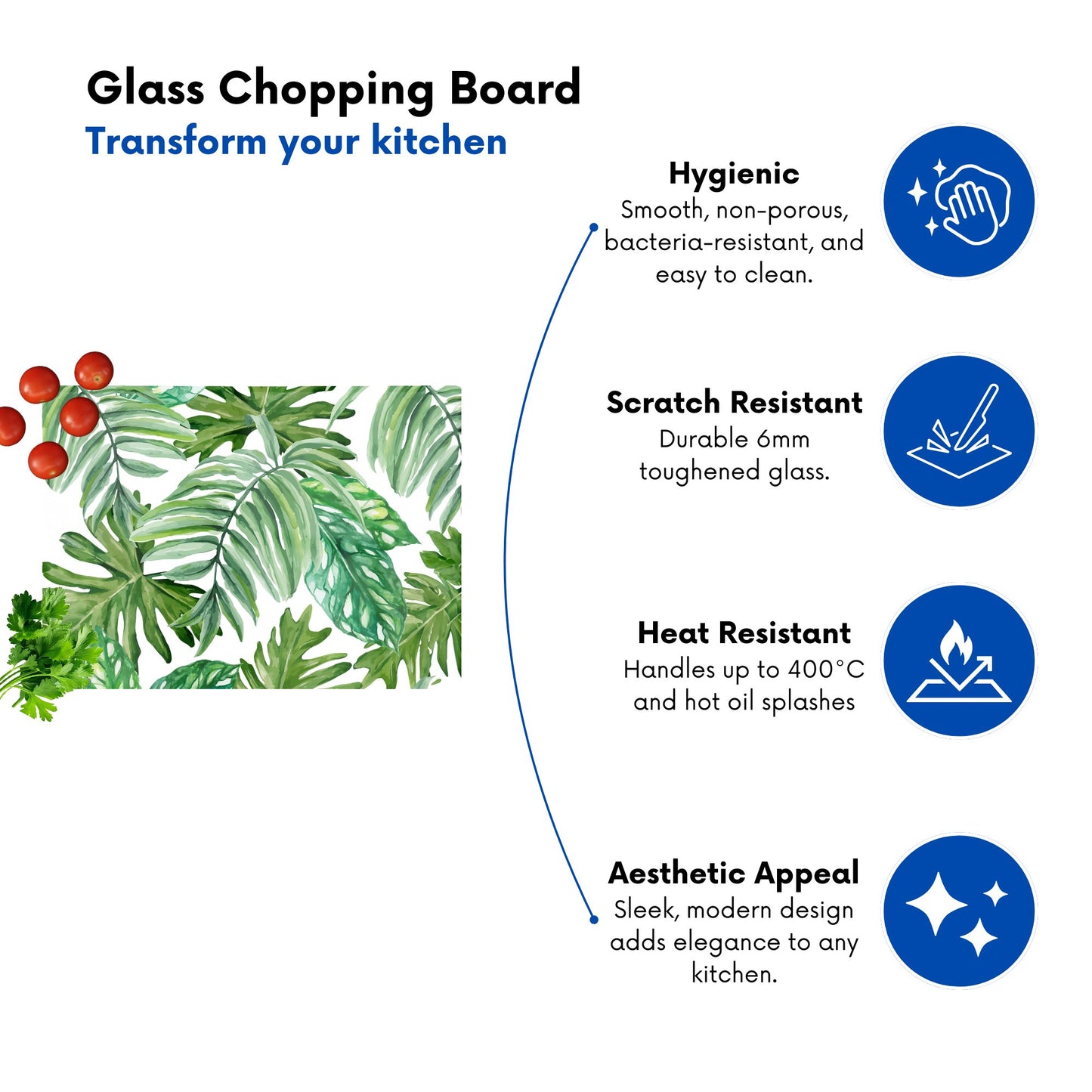 Exotic Rainforest Leaves Glass Chopping Board