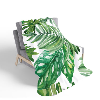 Exotic Rainforest Leaves Sherpa Blanket
