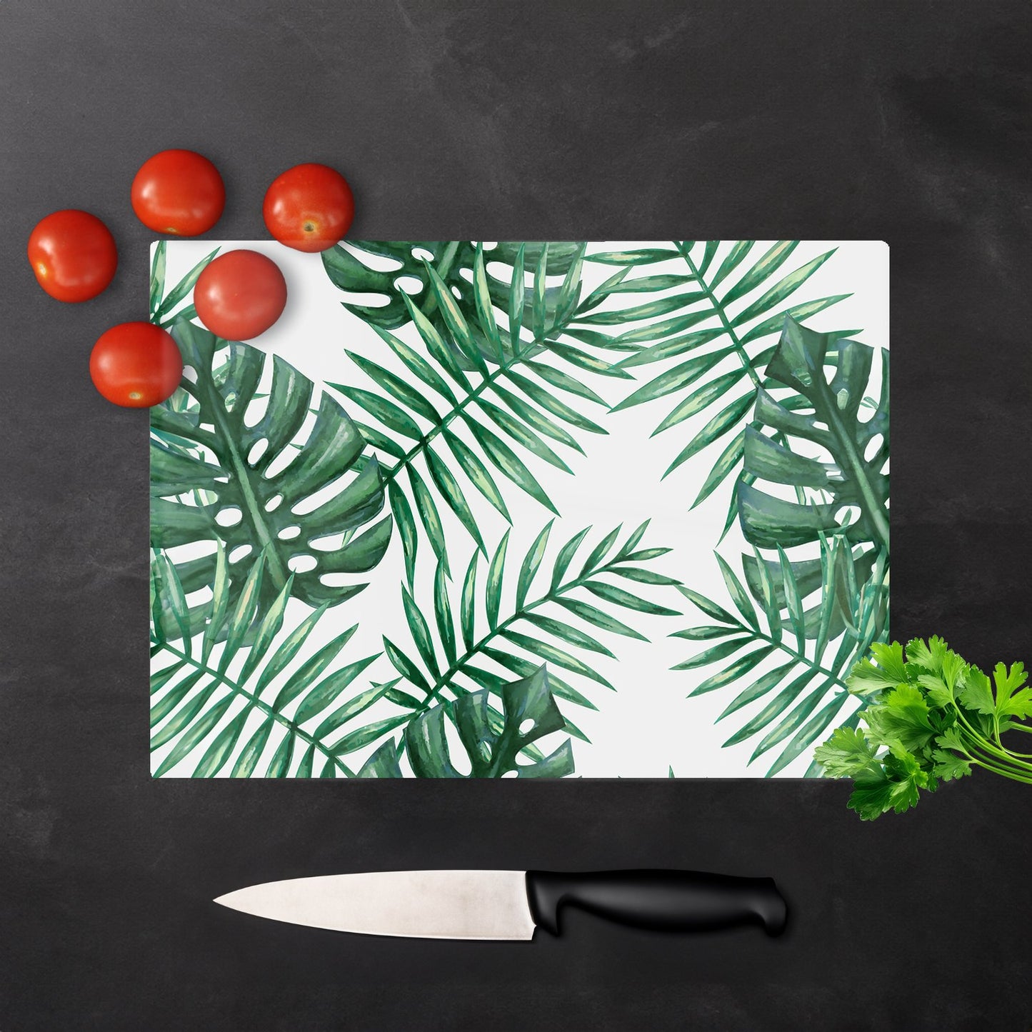 Watercolour Tropical Leaves Glass Chopping Board