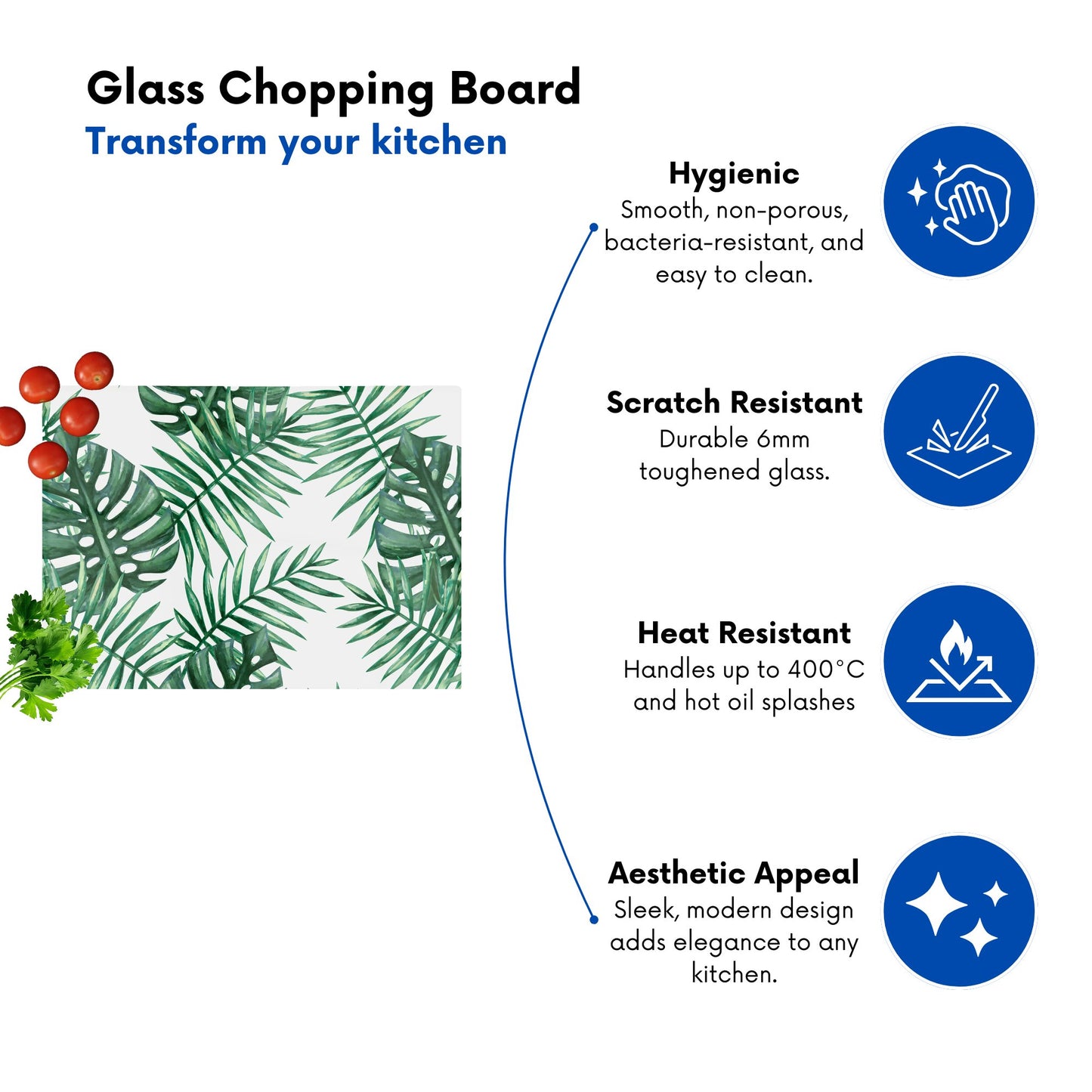 Watercolour Tropical Leaves Glass Chopping Board