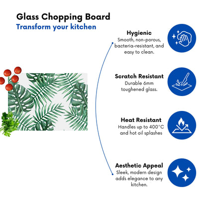 Watercolour Tropical Leaves Glass Chopping Board