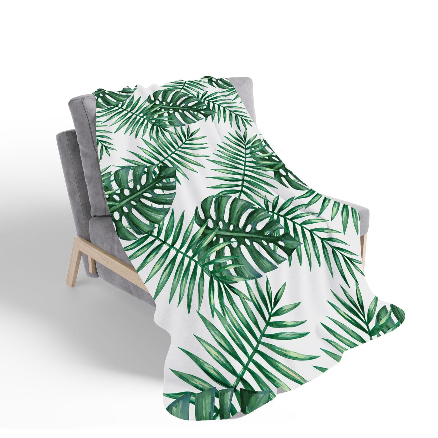 Watercolour Tropical Leaves Sherpa Blanket