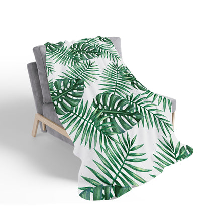Watercolour Tropical Leaves Sherpa Blanket