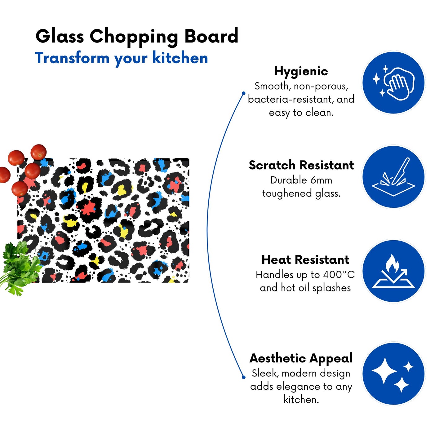Coloured Leopard Print Glass Chopping Board