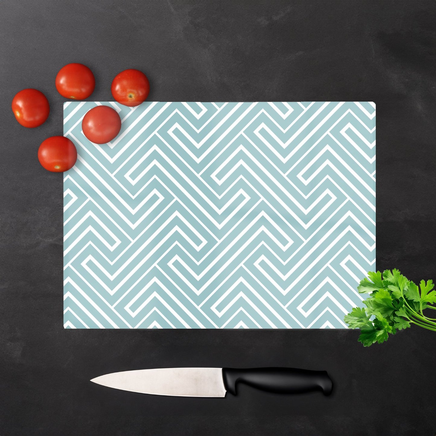 Blue And White Geometric Pattern Glass Chopping Board
