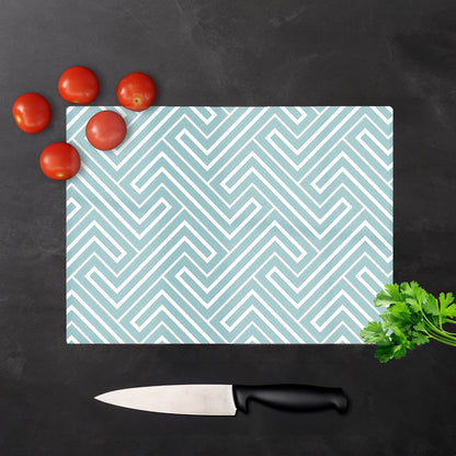 Blue And White Geometric Pattern Glass Chopping Board