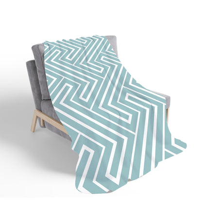 Blue And White Geometric Pattern Sherpa Blanket