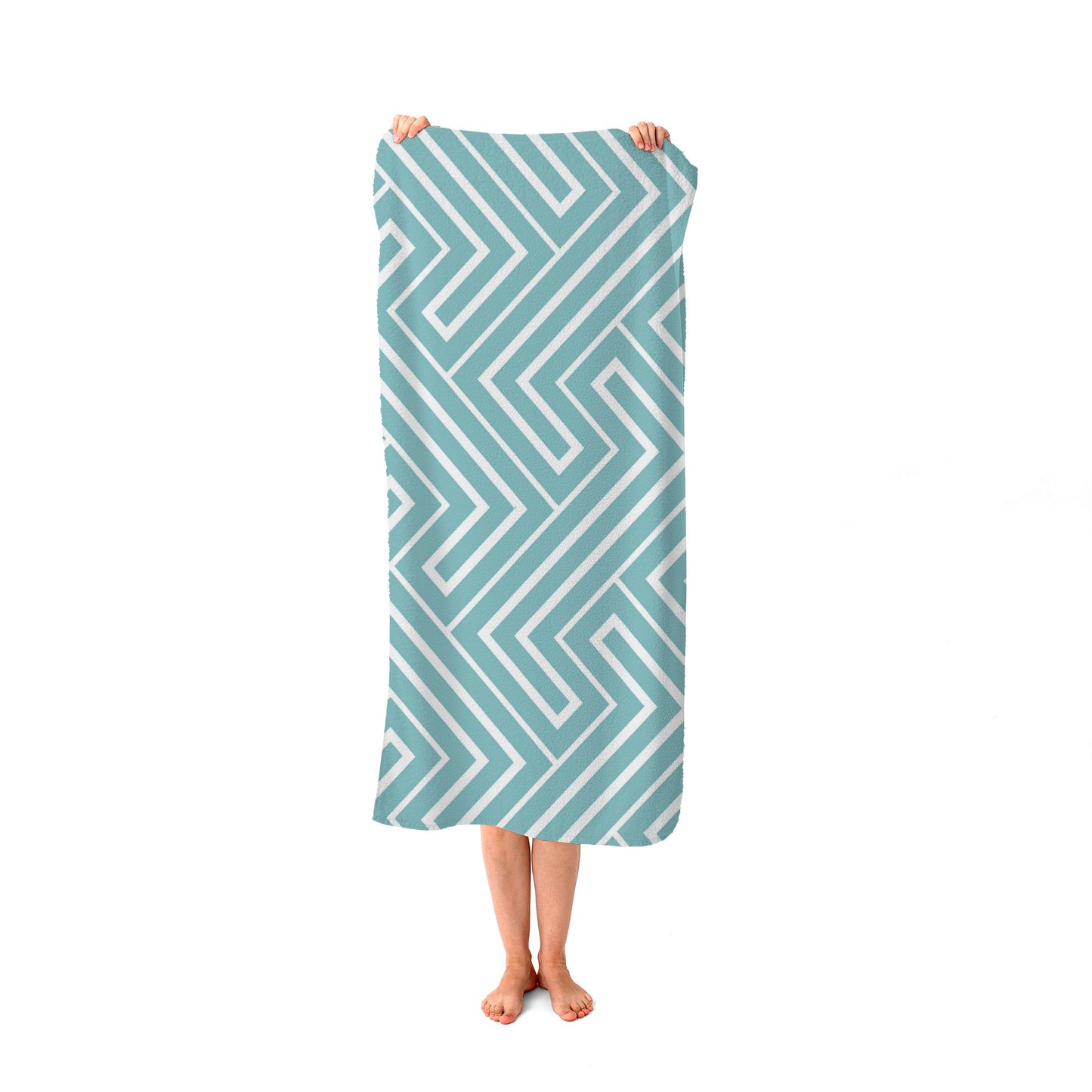 Blue And White Geometric Pattern Beach Towel
