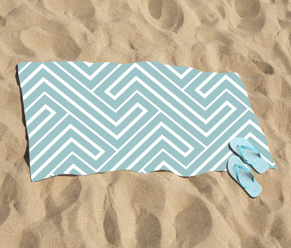 Blue And White Geometric Pattern Beach Towel