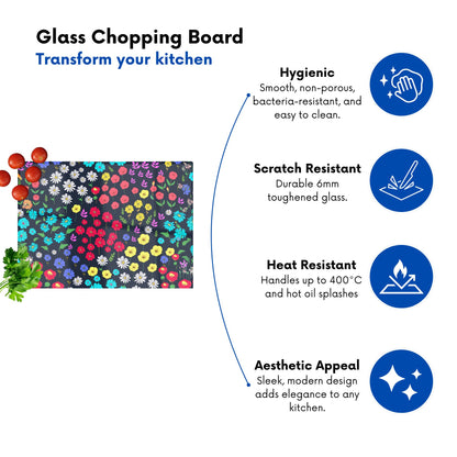 Multicoloured Flower Pattern Glass Chopping Board