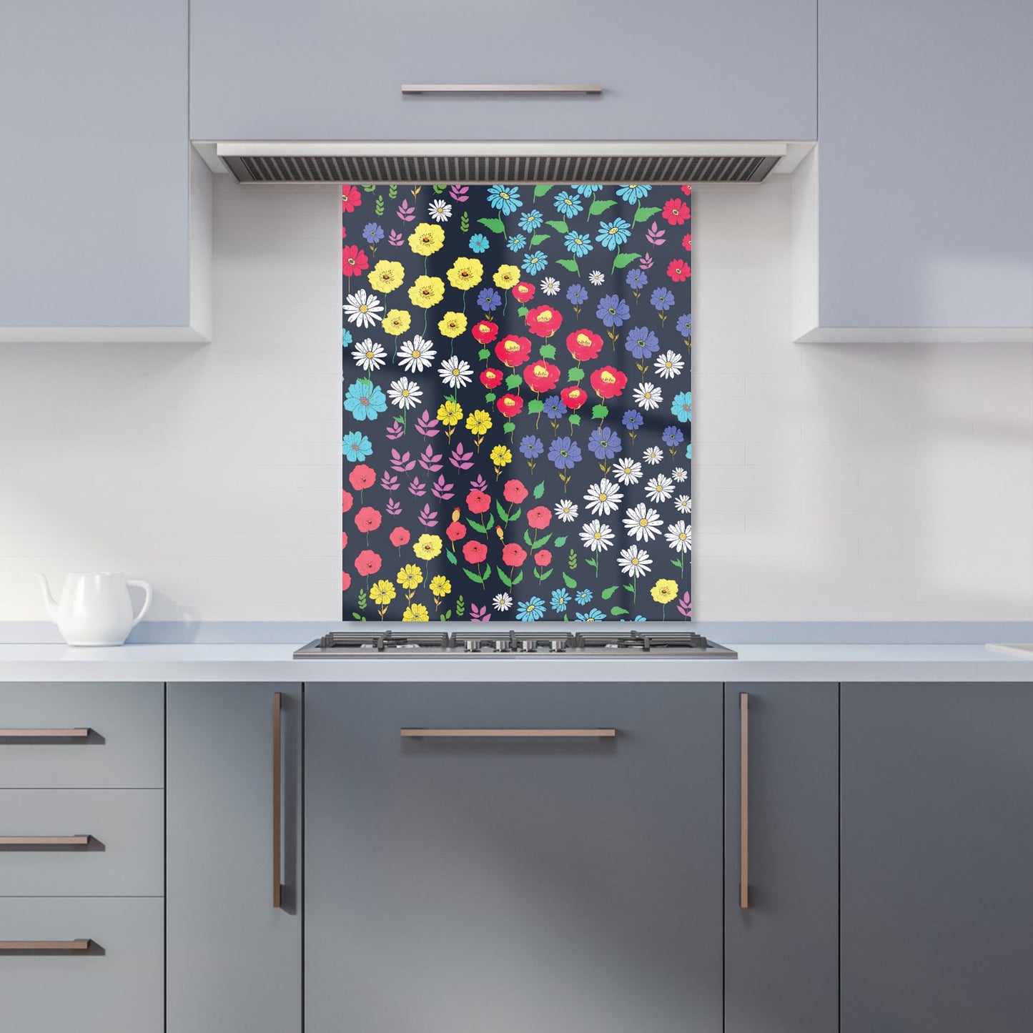 Multicoloured Flower Pattern Kitchen Splashback
