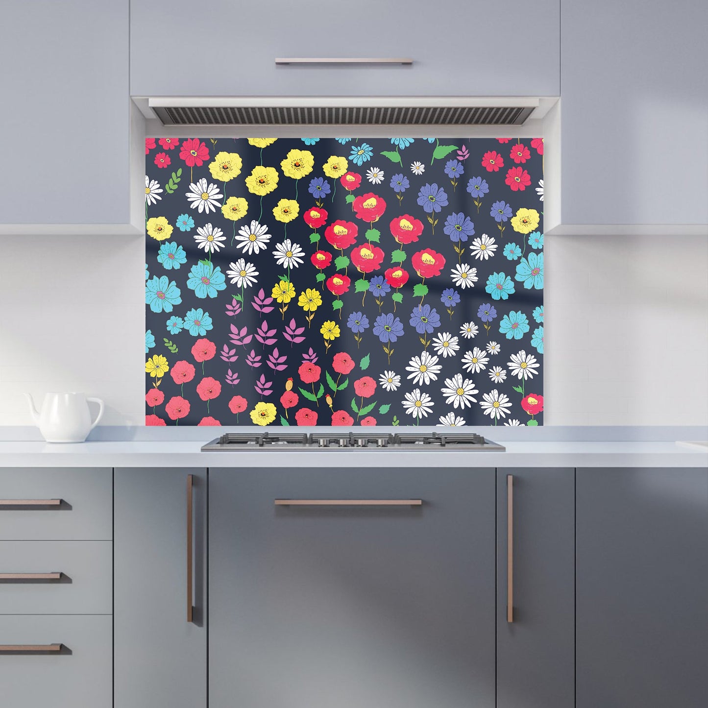 Multicoloured Flower Pattern Kitchen Splashback