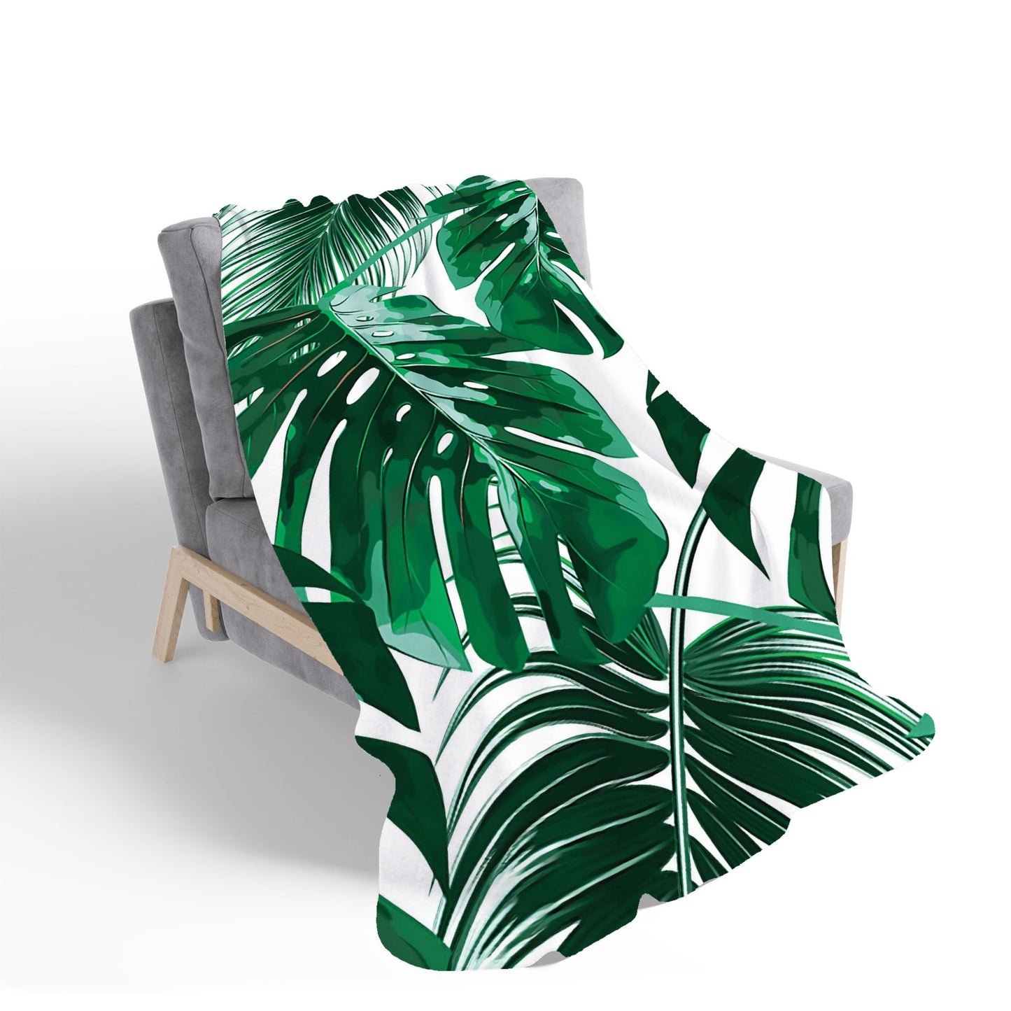 Tropical Jungle Leaf Pattern Sherpa Blanket