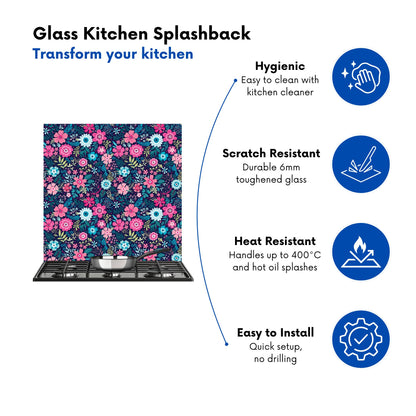 Cute Colourful Flower Pattern Kitchen Splashback