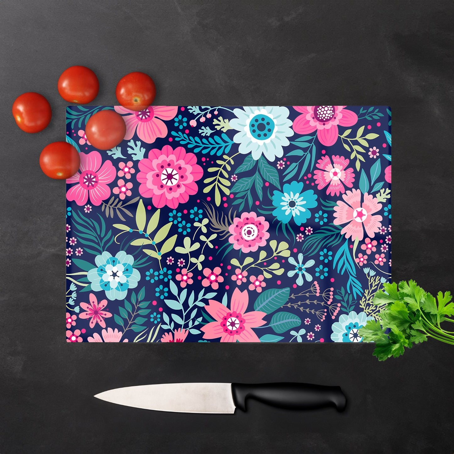 Cute Colourful Flower Pattern Glass Chopping Board