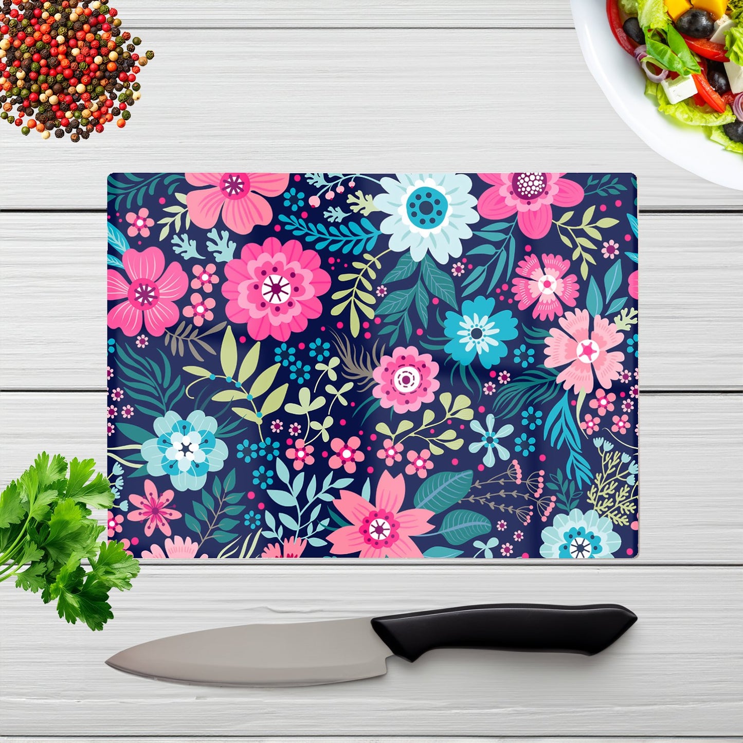 Cute Colourful Flower Pattern Glass Chopping Board