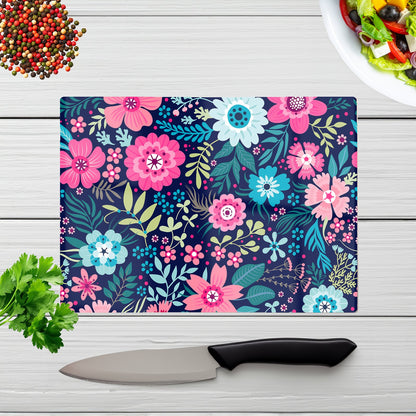 Cute Colourful Flower Pattern Glass Chopping Board