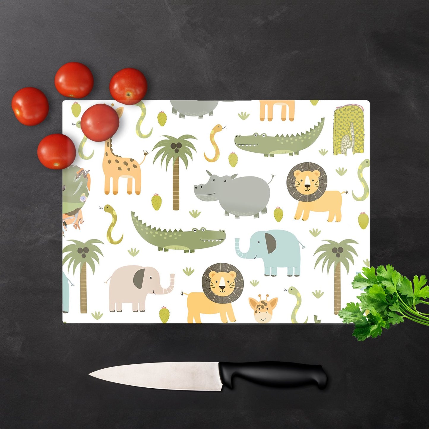Cute Safari Animals Glass Chopping Board